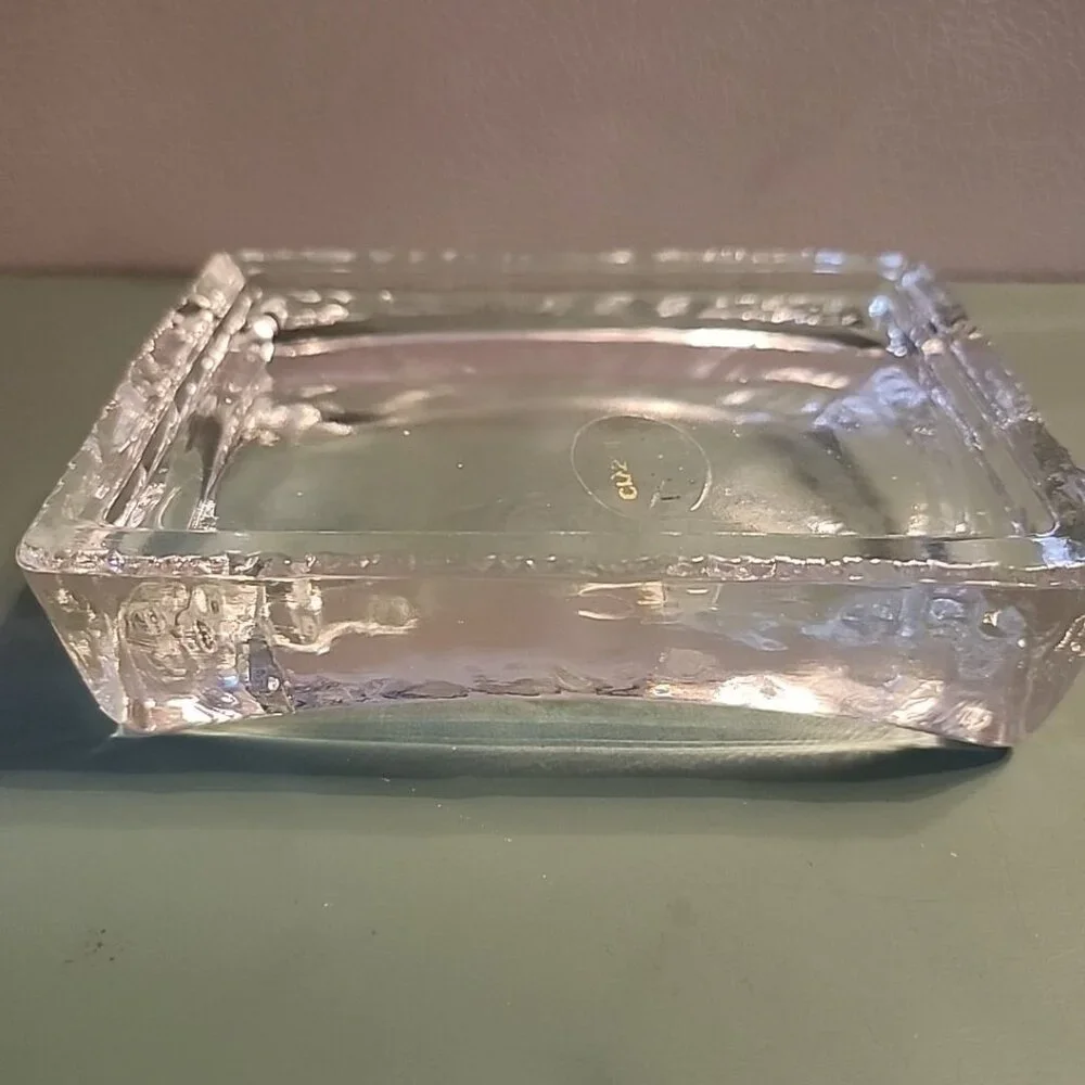 LE Smith Crystal Clear Art Glass Soap Dish Trinket Catchall Holder
